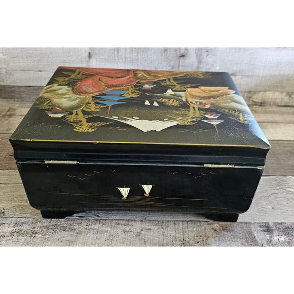 KK Japanese Inlayed Lacquered Jewelry Trinket Music Box Chest Vintage Gift - Picture 4 of 10
